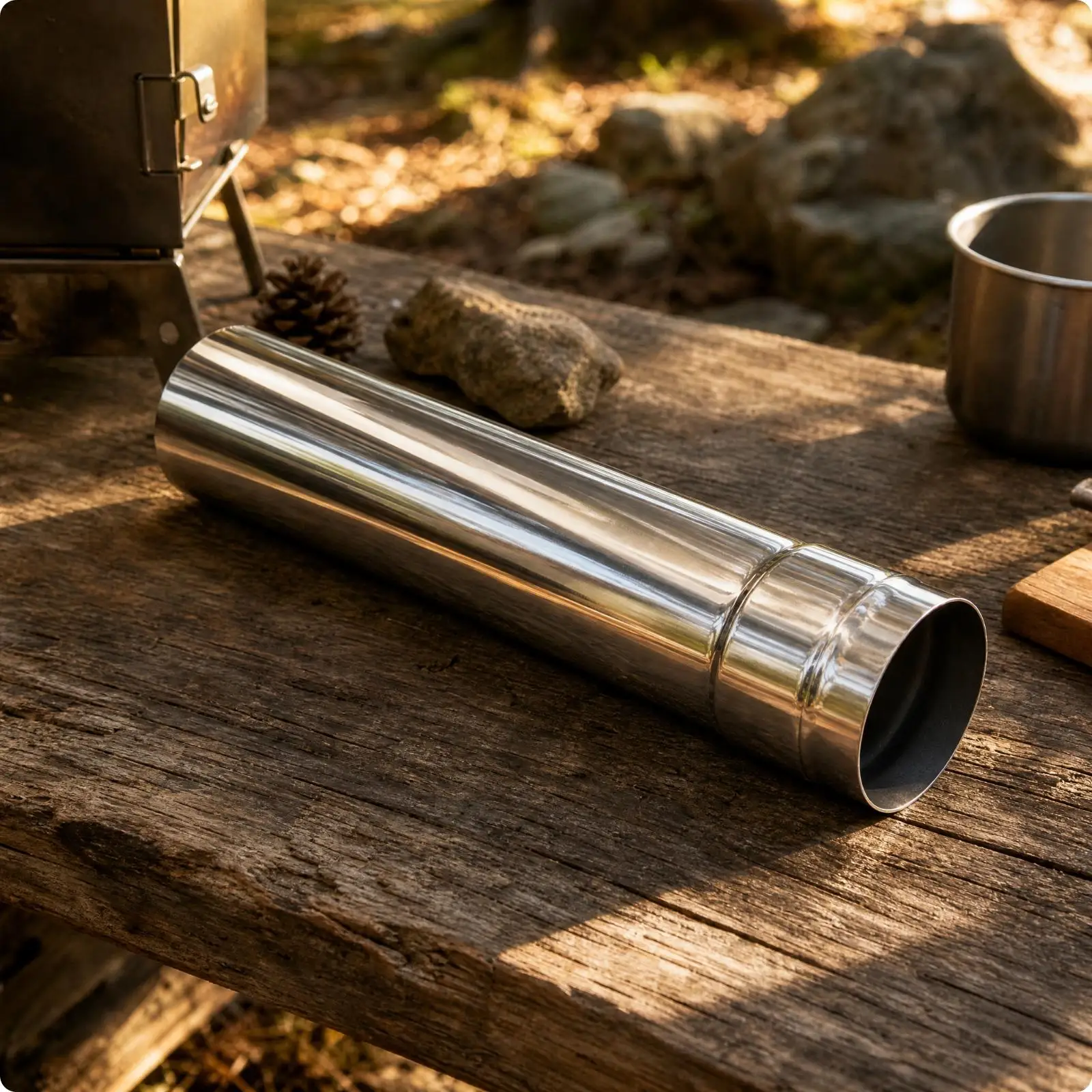60cm Stainless Steel Chimney Flue Tube with Stepped Connector for Portable Cooktop Tent Stove