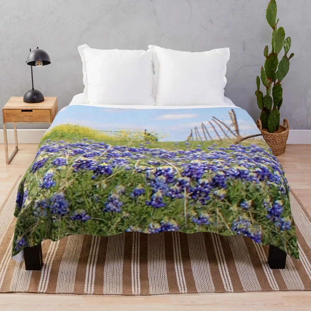 Bluebonnet Flannel Throw Blanket Beautiful Purple Flowers for Couch Bed Sofa King Queen Full Size Cozy Soft Warm Blanket Gifts