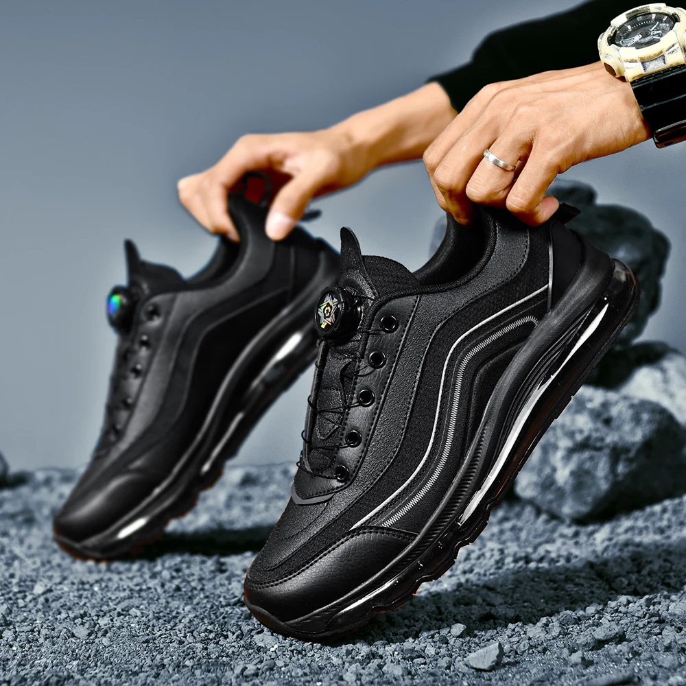 

Men Rotary Buckle Running Shoes Chunky Trendy Sneakers Thick Bottom Jogging Footwear Outdoor Damping Shoes