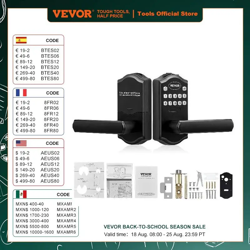 

VEVOR Keyless Entry Door Lock Password and Key Unlock Combination Door Lock Electronic Keypad Entry Lever Auto-Locking Keypad