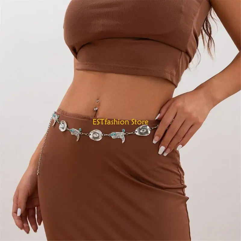 Y5GC سلسلة الخصر المتقنة مجوهرات كاوبوي للجسم سلسلة حزام البطن للشاطئ