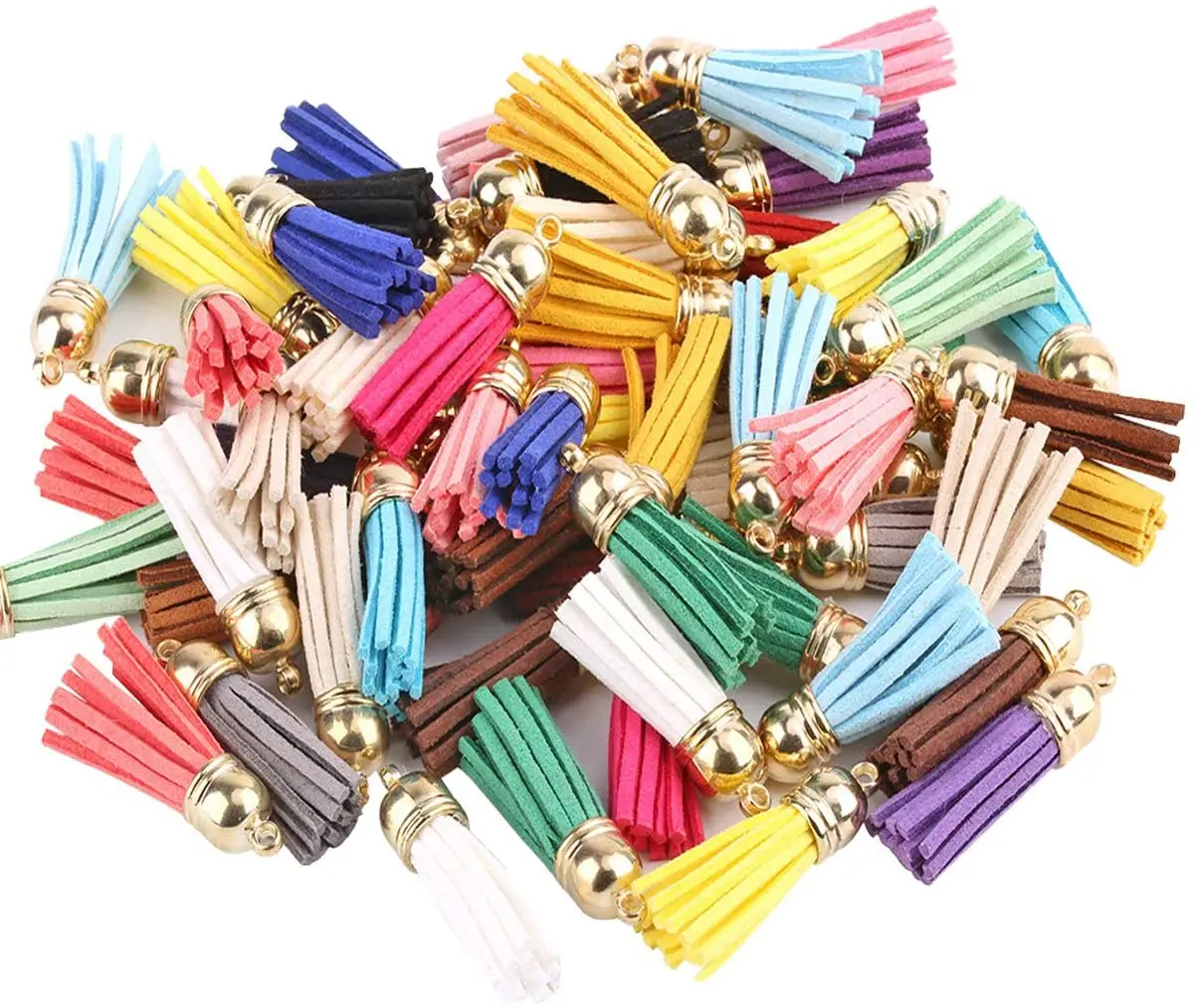 

Wholesale 100Pcs 38mm Gold Suede Faux Leather Tassel For Keychain Cellphone Straps Jewelry Summer DIY Pendant Charms Finding