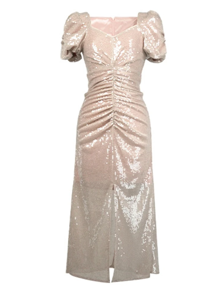 فساتين سهرة فرنسية أنيقة للمرأة بريق حلو لامع ترتر شق رداء سيدة حفلة عيد ميلاد خمر حفلة موسيقية Vestidos Mujer