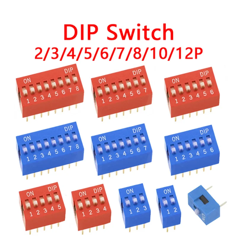 10pcs Slide Type Switch Module 1 2 3 4 5 6 7 8 10PIN DIP Toggle Switch Red Blue Snap Switch