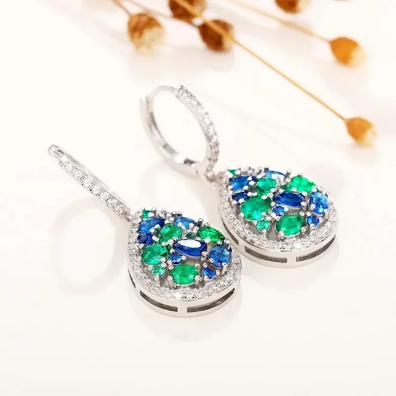 

Vintage Women's Drop Earrings Blue/Green Cubic Zirconia Temperament Ear Jewelry Accessory for Party Anniversary Female