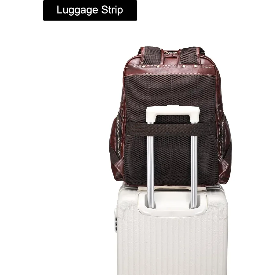 حقيبة ظهر كلاسيكية من الجلد المحبب بالكامل للرجال مقاس 17.3 بوصة حقيبة كمبيوتر محمول كاجوال حقيبة كتف طوال الليل للأعمال/المشي لمسافات طويلة/السفر