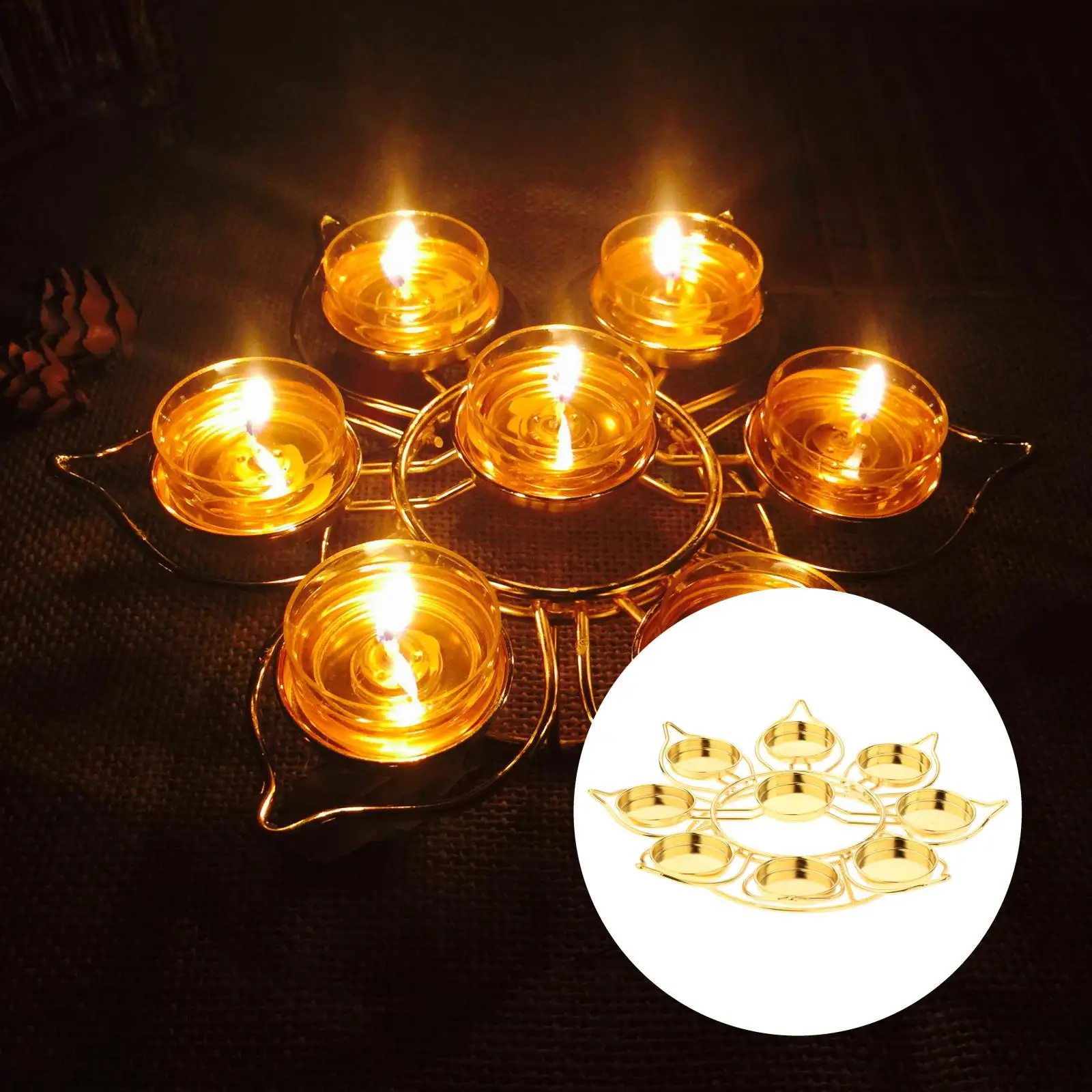 Single-Layer 9 Ghee Lamps Holder Tealight Candle Holder Golden Cup Candle Holder