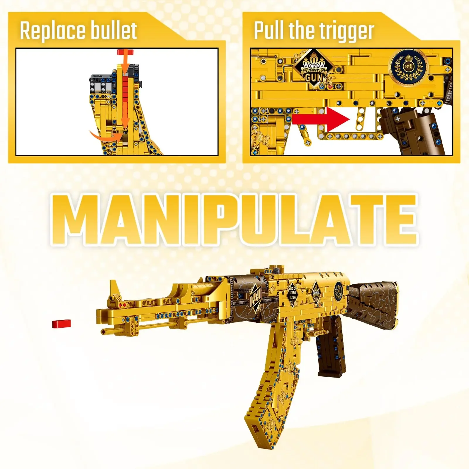 1548Pcs Gold AK47 Building Bricks Gun Collection Toy 1:1 Famous Rifle Model Building Blocks Set Shootable Simulation Gift
