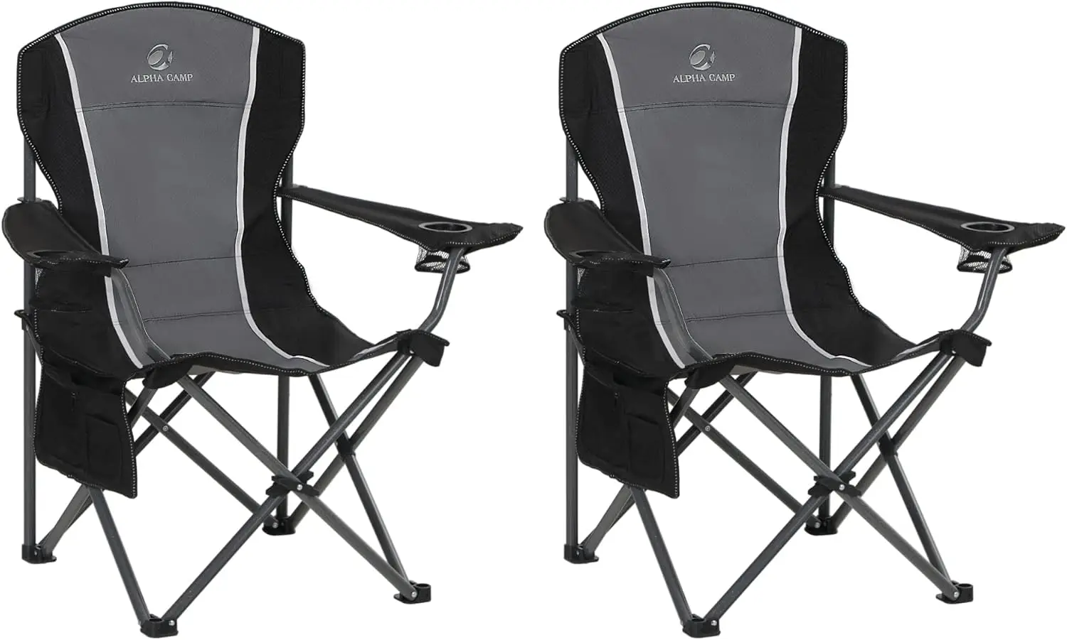 

Oversized Folding Camping Chair Set, 2 Pack with Cup Holder & Storage Bag, Supports 350 LBS, Grey