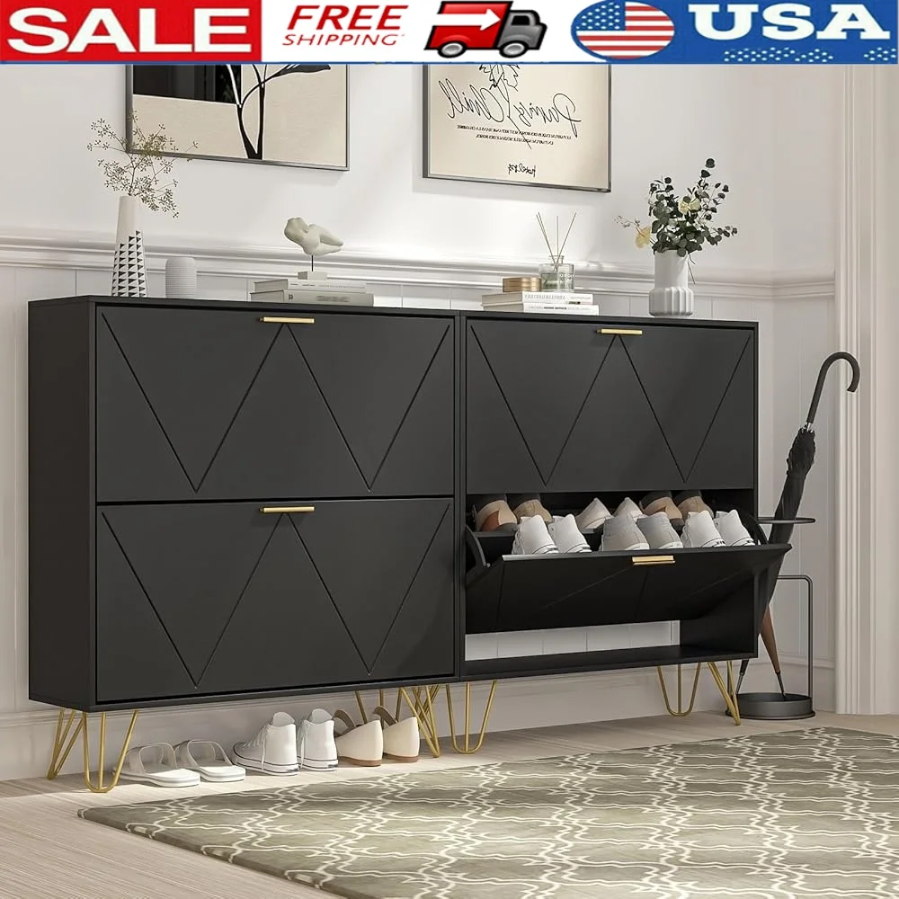 

Shoe Cabinet 2er Set Freestanding Shoe Rack with Adjustable Flip Drawers Storage Organizer Waterproof Entryway Hallway Living