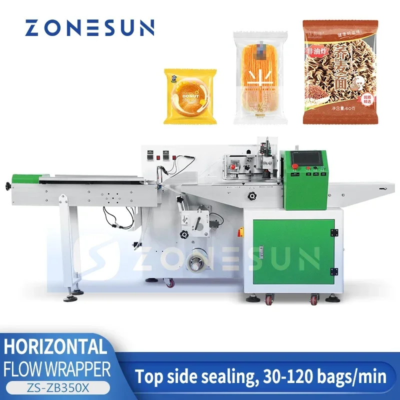ZONESUN Horizontal Flow Wrapper Back Line Sealed Bags Cosmetic Bottle Tube  Facial Mask Tissue Bagging Machine ZS-ZB350X