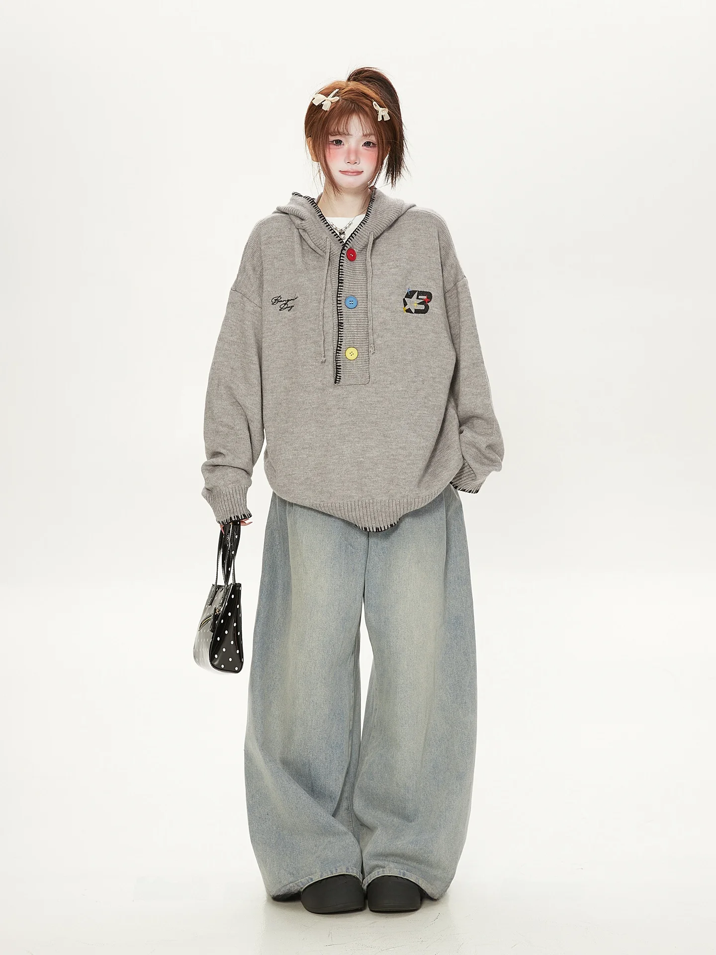 

Повседневный свитер с капюшоном в американском стиле ретро, женский осенне-зимний свободный корейский кружевной вязаный свитер, модный, удобный, теплый