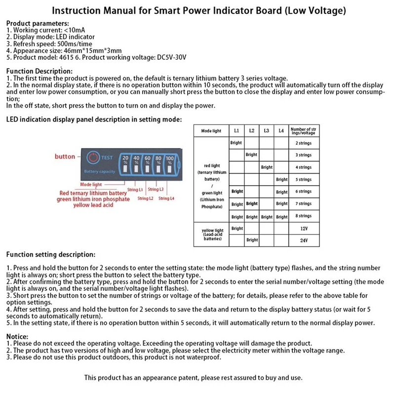 2 pces indicador de nível da bateria 3s bateria de lítio ternária lítio ferro fosfato chumbo-ácido medidor de capacidade da bateria