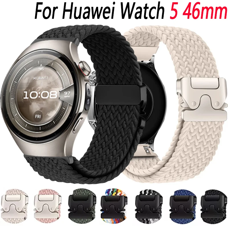 Cinturino ad anello intrecciato in nylon per Huawei Watch 5 46mm GT5-4-3 cinturino flessibile con fibbia per paracadute per Samsung Watch 7/6/5/4 braccialetto