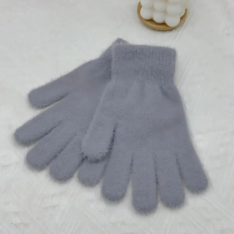 Moda de Corea para mujer, bonito Otoño Invierno, montar, Color sólido, felpa, cómodo, frío, cálido, peludo, tejido, bonitos guantes de lana