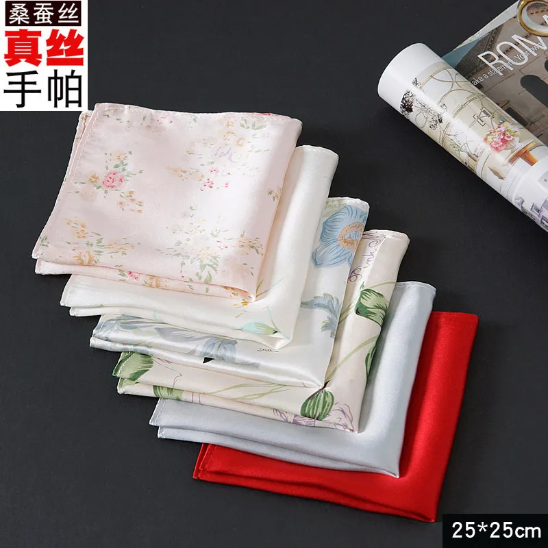 100% Mulberry Silk Chinese Style 16 Momme Handkerchief 25x25cm Soft Skin Friendly Printed Pocket Square For Men Women Multi Colo