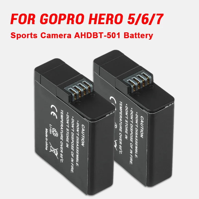 Battery for Gopro Hero 7 6 5 GoPro5 Hero5 Gopro7 Hero7 Gopro6 Hero6 AHDBT 501 1250mAh Digital Sports Camera Lithium Batteries