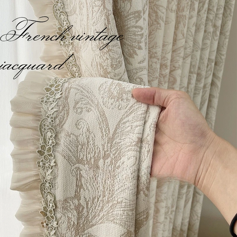 Französische Jacquard-Vorhänge Retro Chenille Verdunkelungsvorhänge Wohnzimmer Schlafzimmer Maßanfertigung Luxuriöser Weißer Tüll Transparente Mode