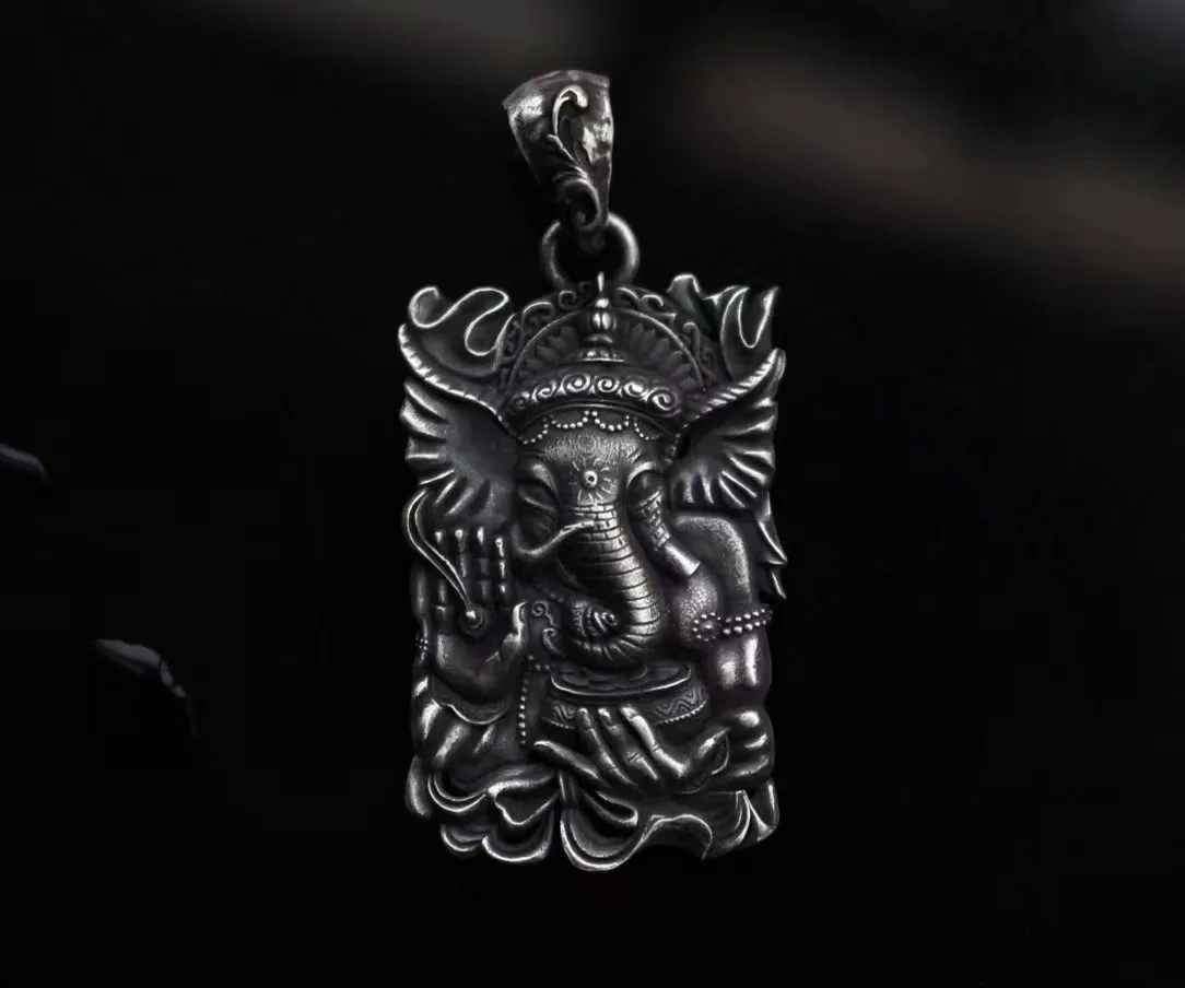 

S925 Silver Thai Elephant head God of Wealth Ganisa Wisdom Destiny GANESH pendant