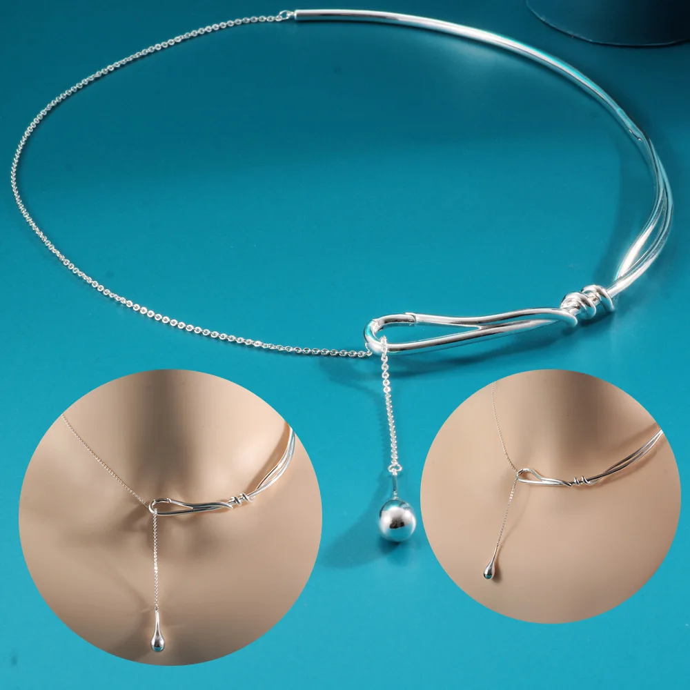 قلادة جديدة على شكل قطرة ماء معقودة، ياقة قابلة للسحب، سلسلة الترقوة، تصميم متخصص، قلادة عصرية ورائعة
