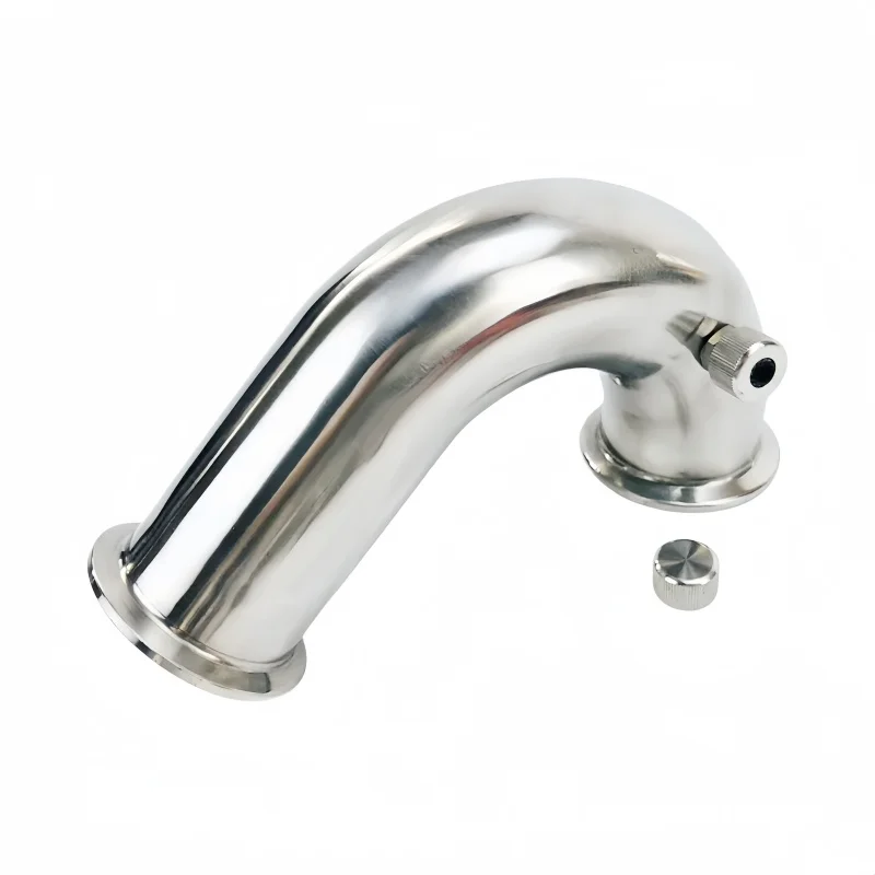 2'(51mm)OD64mm, 135 Degree Pipe Bend With Thermowell Nipple And Plug, Tri-clamp Connection Elbow Pipe Fitting, SS304