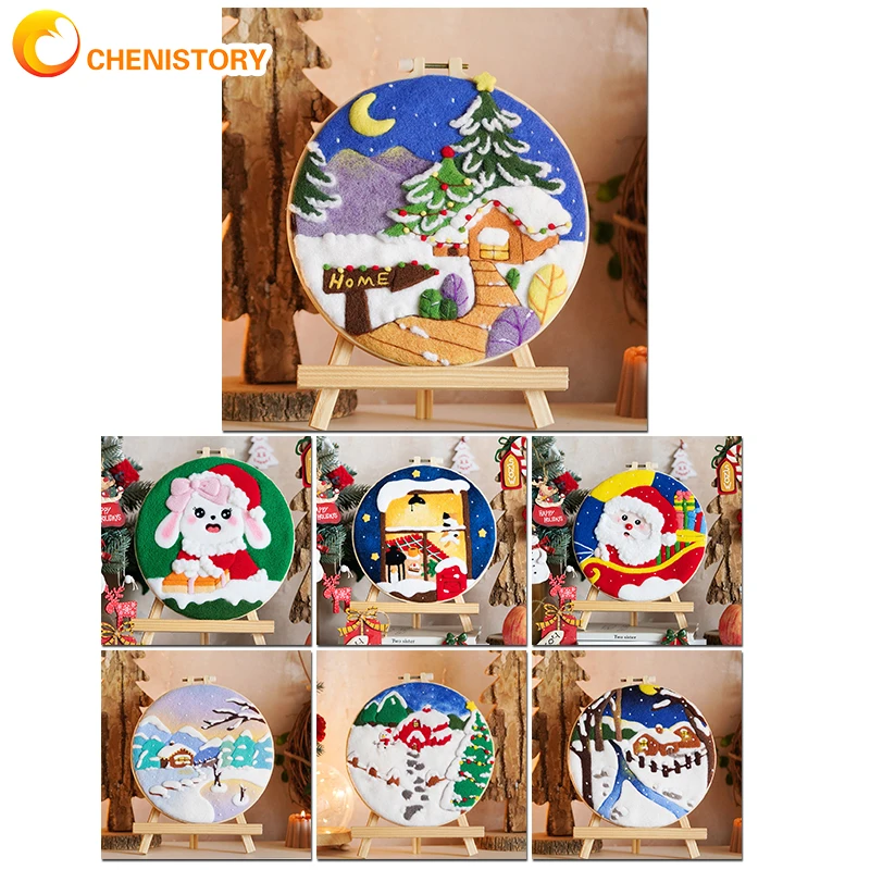 

CHENISTORY 20x20cm Frame Felt Painting DIY Craft Kit Wool Felting Needlework Snowscape Handmade Handicraft For Kid Creative Gift