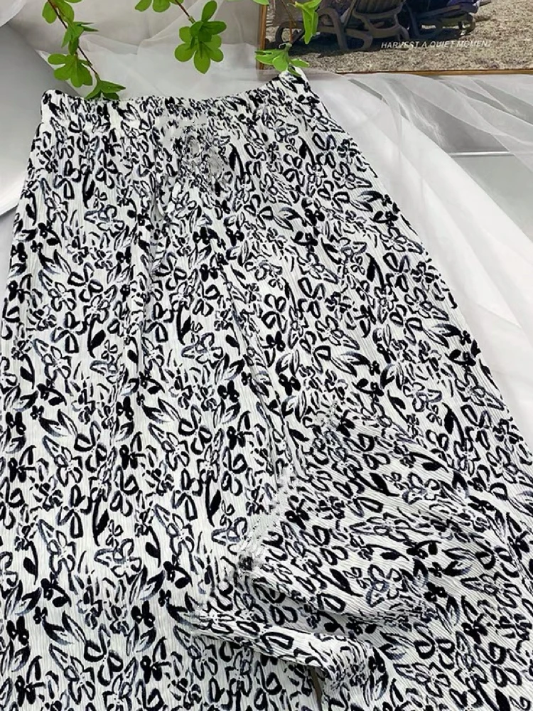 High Waist Wide Leg Ice Silk Pants Women's Summer Thin Straight Cut Beachwear Cool Slimming Small Size Sun Protection