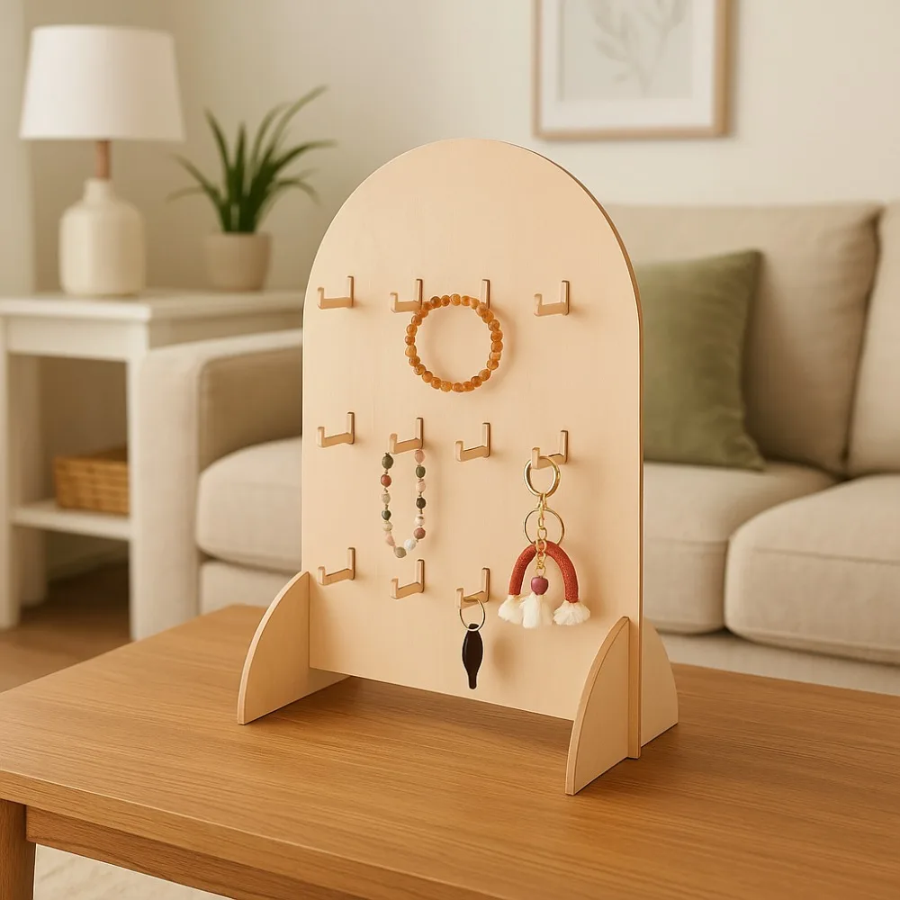 

Wooden Earring Display Rack Detachable Arch Necklace Display Stand Hook Style 3 Layers Bracelet Organizer Rack Jewelry Shop