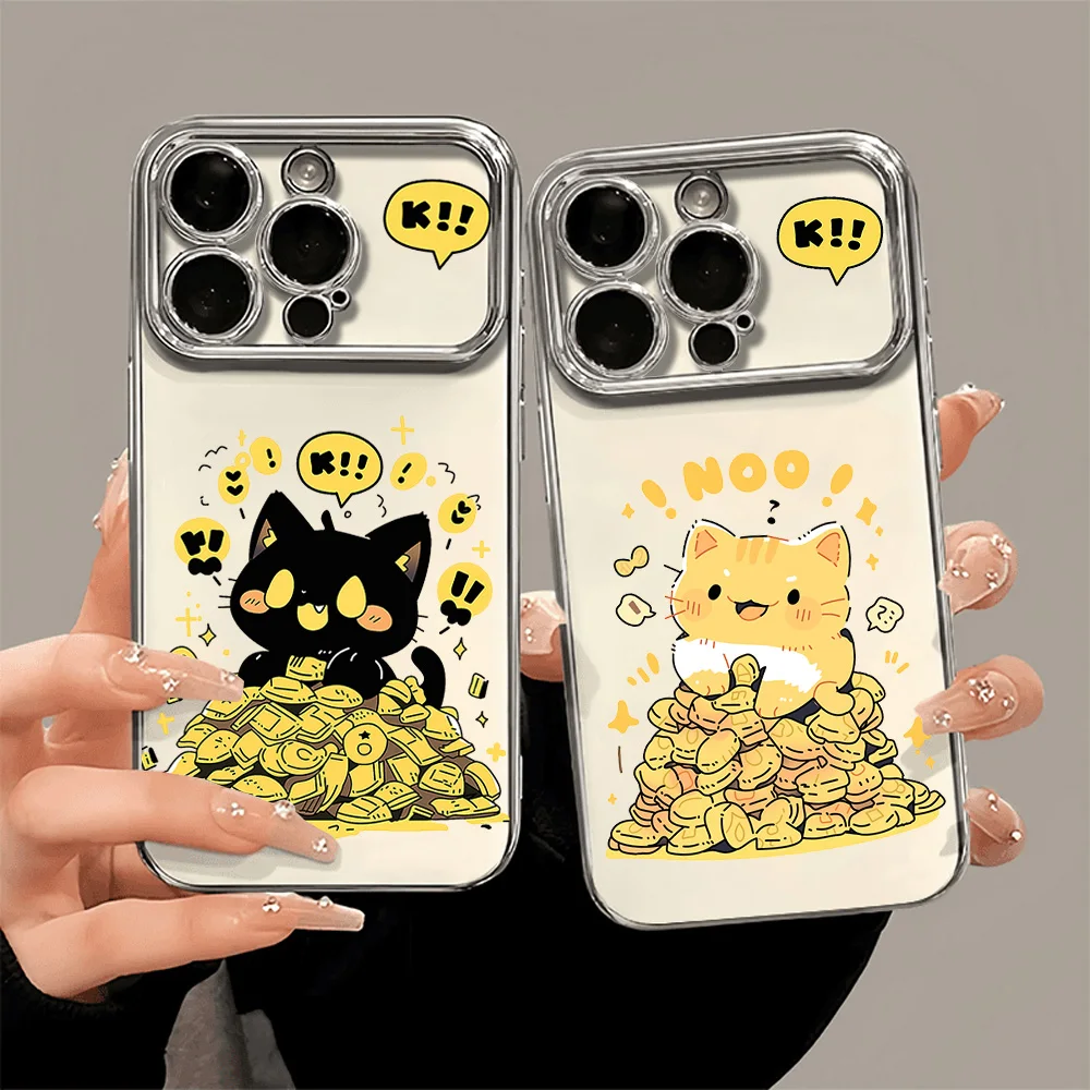 Rich Cat Cute Electric Ferry Large Window Phone Case For iPhone 12 11 13 14 15 16 Max Pro Plus Shell