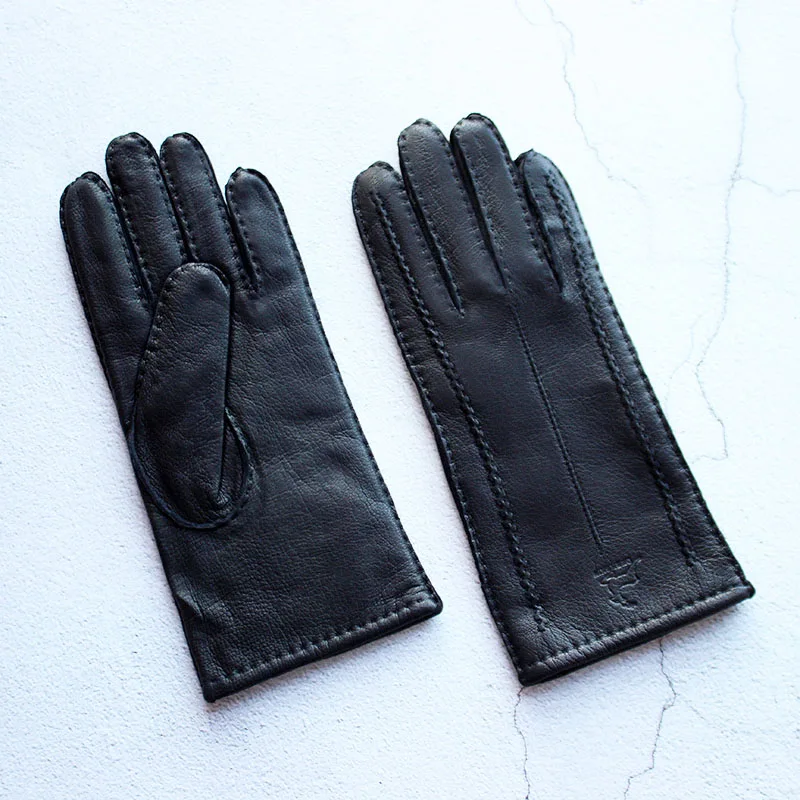 Deerskin Gloves Women\'s Leather Hand Stitched Fleece Lining Fall Winter Warm Ladies Vintage Simple Style Finger Gloves