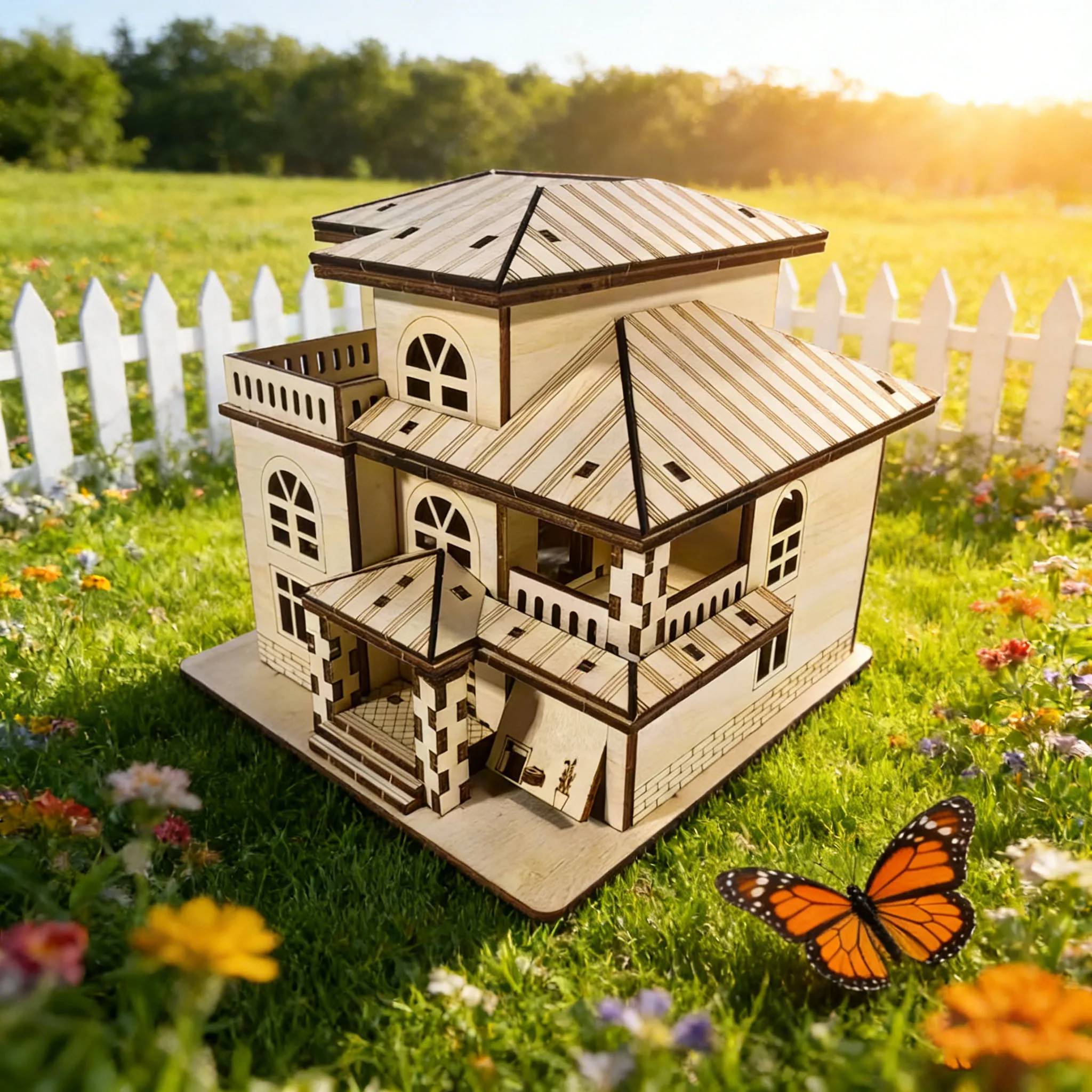 3D Wooden Villa Jigsaw Puzzle – European-style Two-Storey Building Model – Handmade DIY Construction Toy – Tabletop Decorations