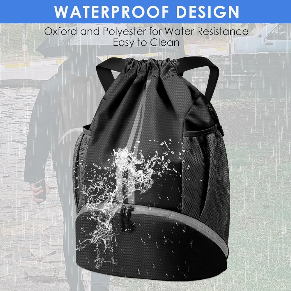 1PCS Sports Drawstring Backpack - String Swim Gym Bag with Shoes Compartment and Wet Proof Pocket for Women & Men