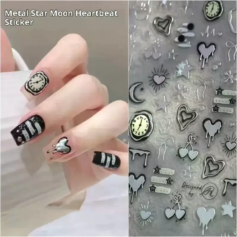 

Silver Lava Annual Ring Cherry Clock Watch Starburst Love Heart Rate Chart Moon Star Line Bowknot Line Nail Art Stickers Decals