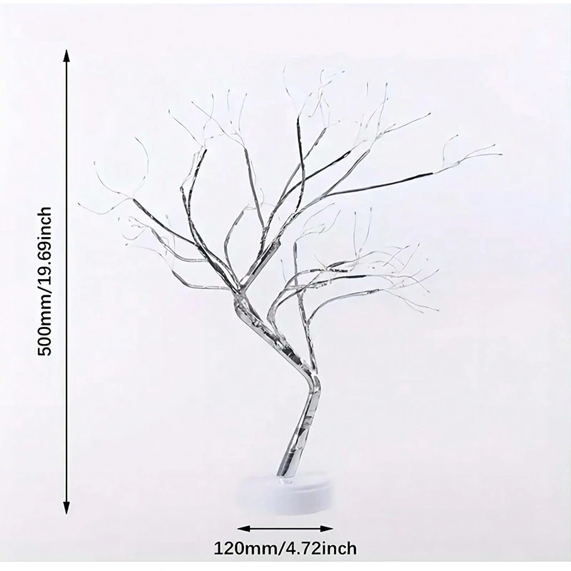 ไฟต้นบอนไซหลากสี1ชิ้น108 LED พร้อมแบตเตอรี่และไฟ USB เหมาะสำหรับตกแต่งห้องนอนในบ้าน