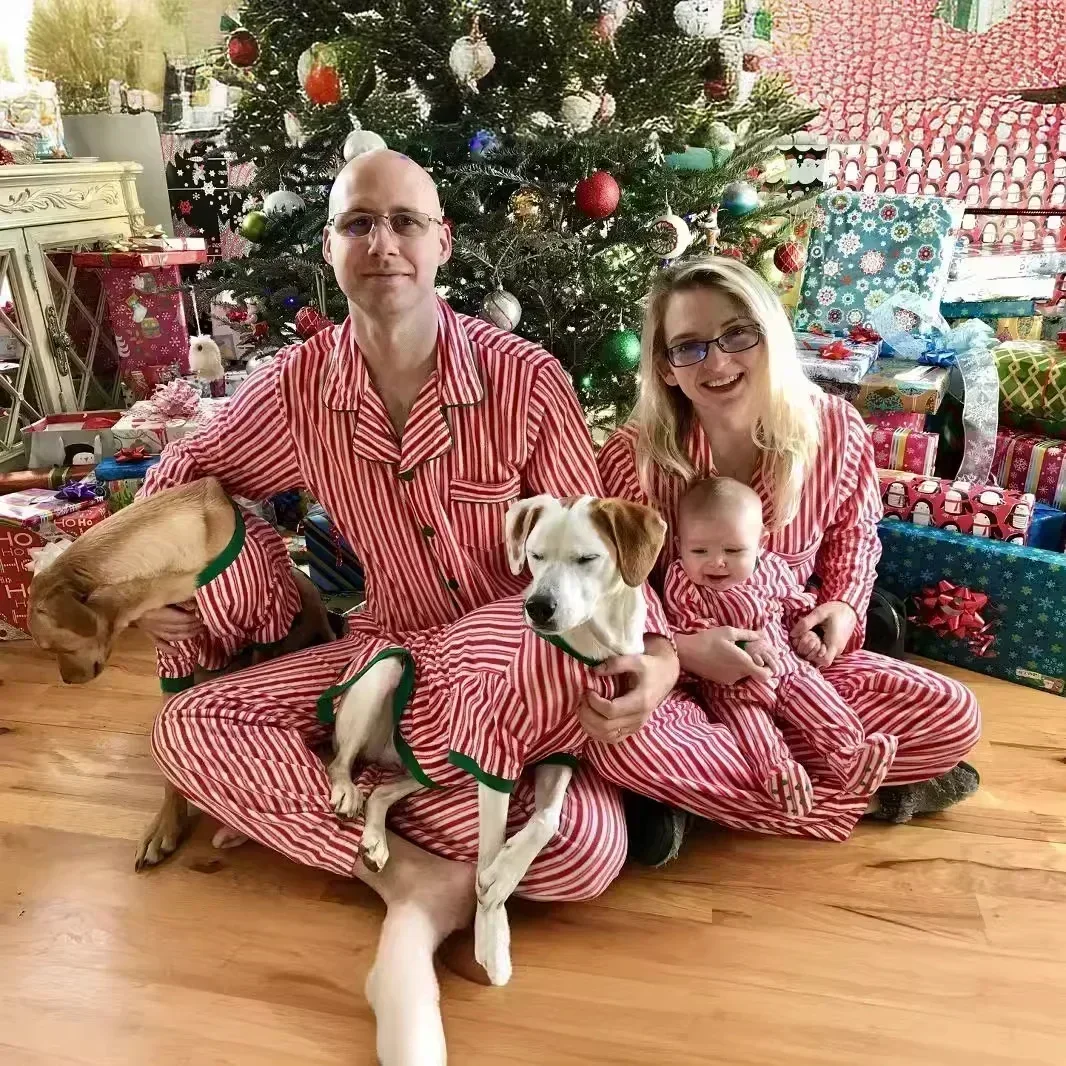 Family Christmas Pajamas Set Striped Print Mother Kids Matching Clothes Button Shirt+Trousers Children Clothing Xmas Look Pijama