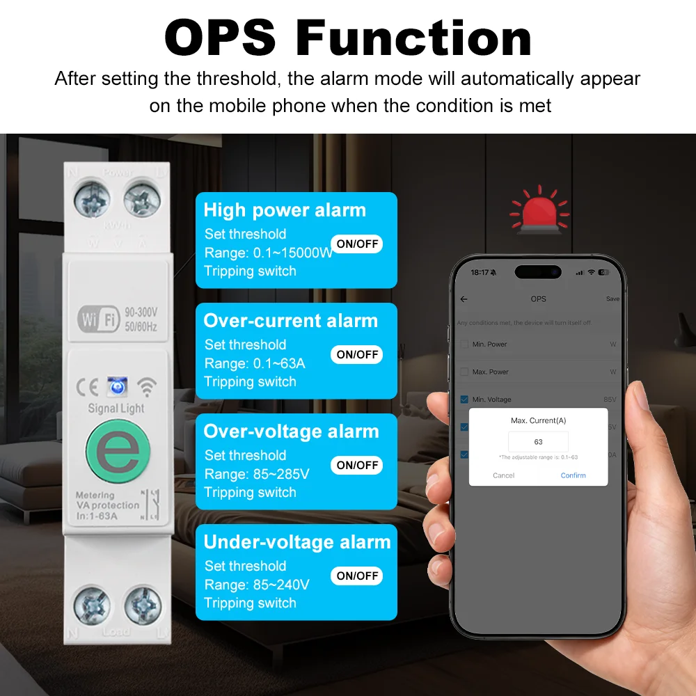 eWeLink 1P + N 63A WIFI قطاع دارة ذكي التبديل الطاقة مقياس الطاقة كيلوواط ساعة مفتاح بالتحكم عن بعد الموقت التتابع MCB الجهد الحالي حماية