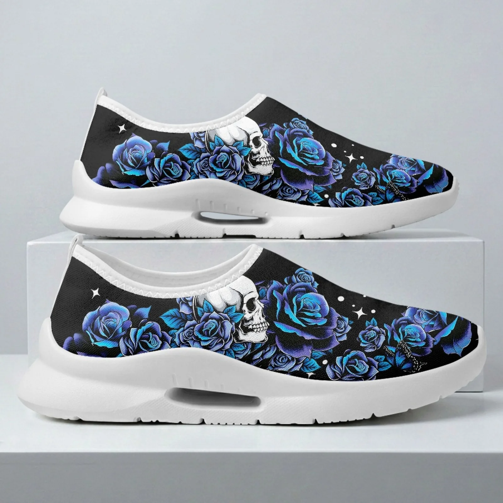 PENSTROLL Rose Skull Casual Shoes Nurse Shoes for Women Lightweight Breathable Low-top Fashion Sneakers