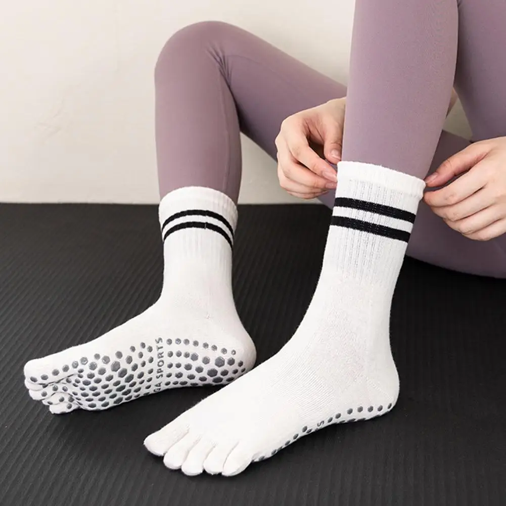1 Pairs اليوغا الجوارب القطن الخالص سيليكون المضادة للانزلاق الجوارب بيلاتيس الرقص جوارب رياضية تنفس امتصاص العرق خمسة تو الجوارب