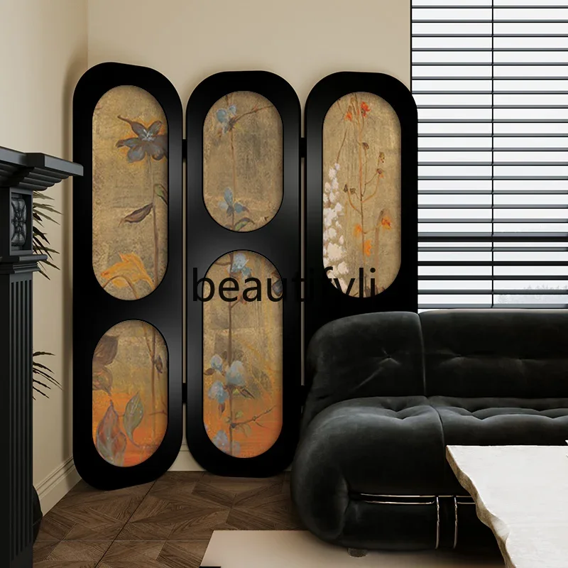 

French flower solid wood screen partition living room sofa bedroom cover entrance porch mobile folding screen
