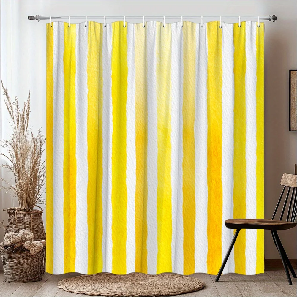 

Yellow & White Gradient Stripe Shower Curtain – Painterly Watercolor Effect, Polyester, Grommet Top, 71x71 inch