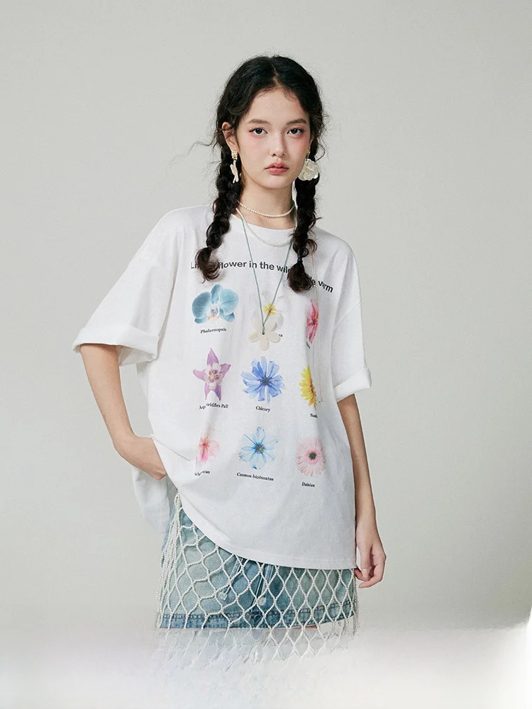 

Sauce Purple Summer Loose Women's T-irt Floral Print Casual ort Sve round Ne Long irt Cotton Polyester Blend