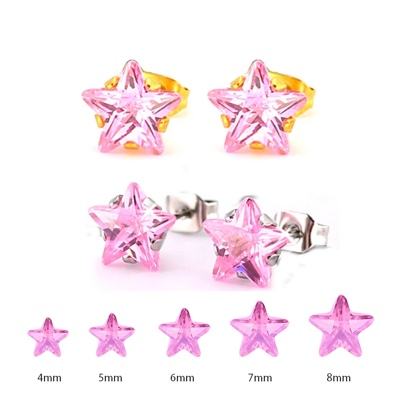 Uelf Newest Shiny Pink  Crystal Star Earrings Charming Earrings for Women Fashion Jewelry Wholesale Gift Stars Ear Ring 2019