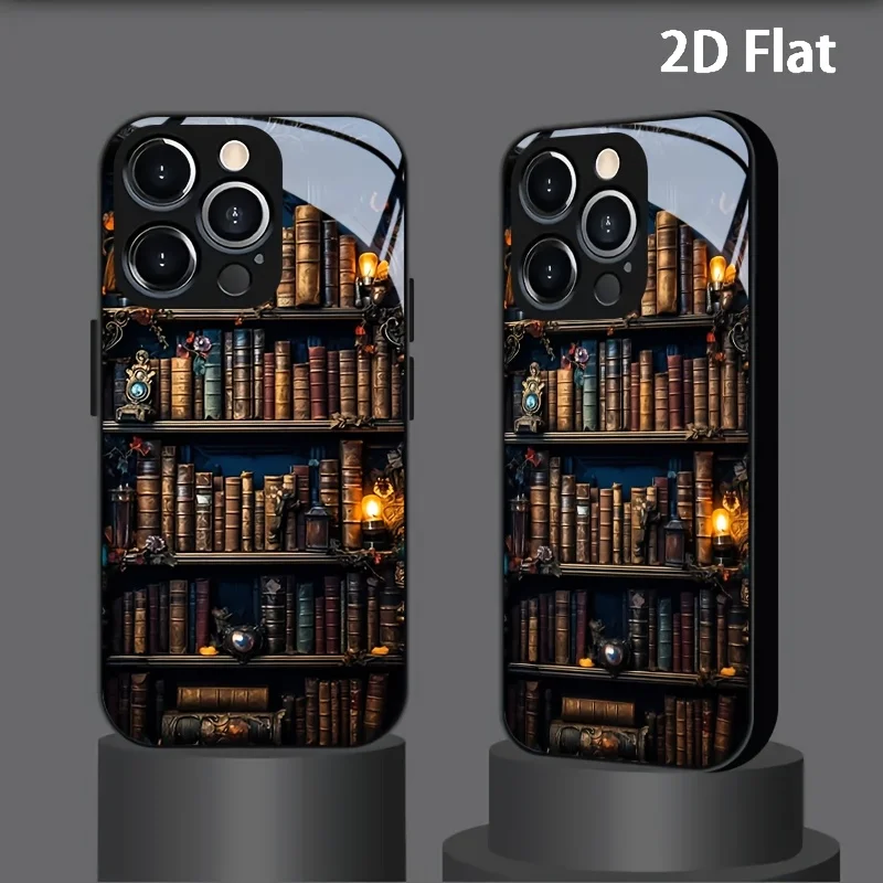 Collected book pattern glass phone case suitable for iPhone 17 16 15 14 13 12 11Pro/Max/Plus anti drop and shockproof back cover