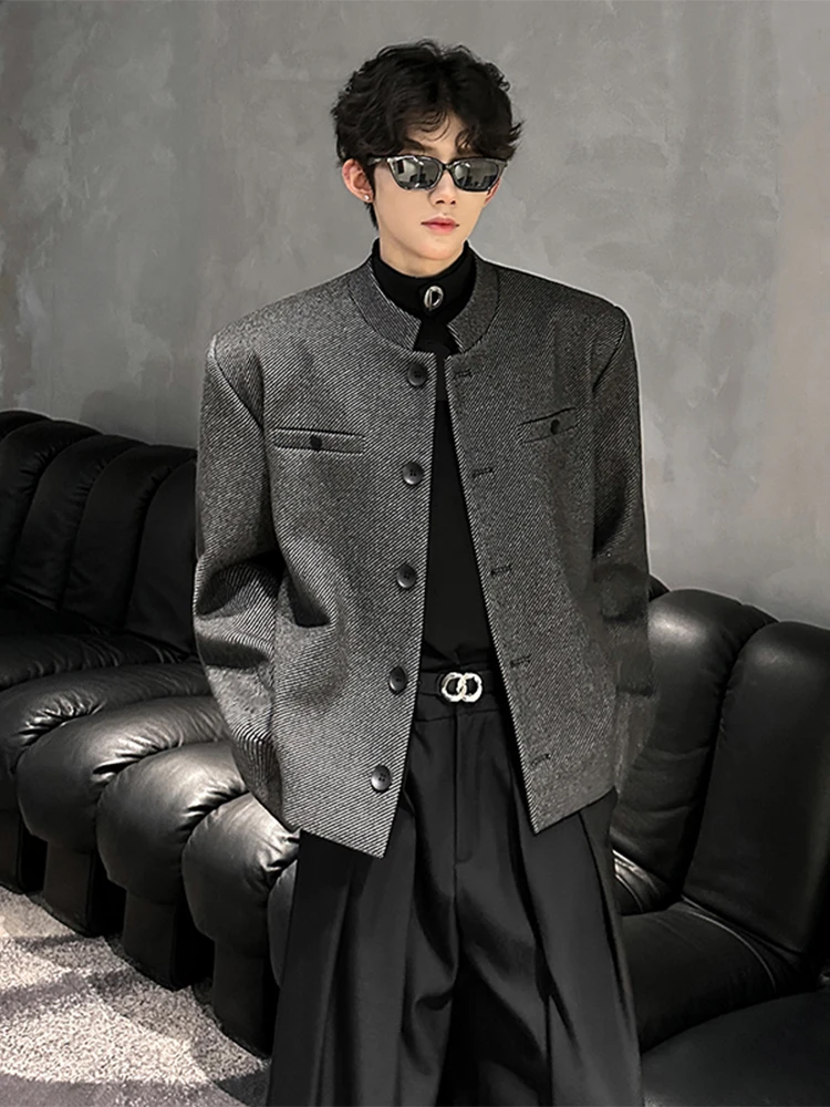 

Men's ort oulder Pad Woolen Suit Jaet Autumn Winter Cleanfit High-End Feeling Haome Knitwear Coat Korean Sle