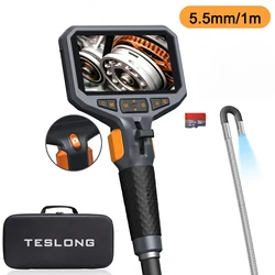 TESLONG TD450S 5.5MM Articulating Borescope 1080P 5 Inch IPS Two Way 360° Steering Endoscope Camera 1m Stainless Steel Tube