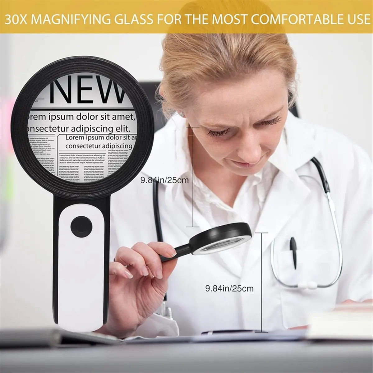 AA14 Magnifying Glass with Light, 30X Handheld Large 18LED Cold and Warm Light with 3 Modes, Illuminated Magnifier