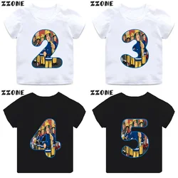 Fireman Sam Firefighter Print Cartoon Boys Clothes 1 2 3 4 5 6 7 8 9 Years Birthday Number Kids T shirt Cute Baby Girls T-Shirts