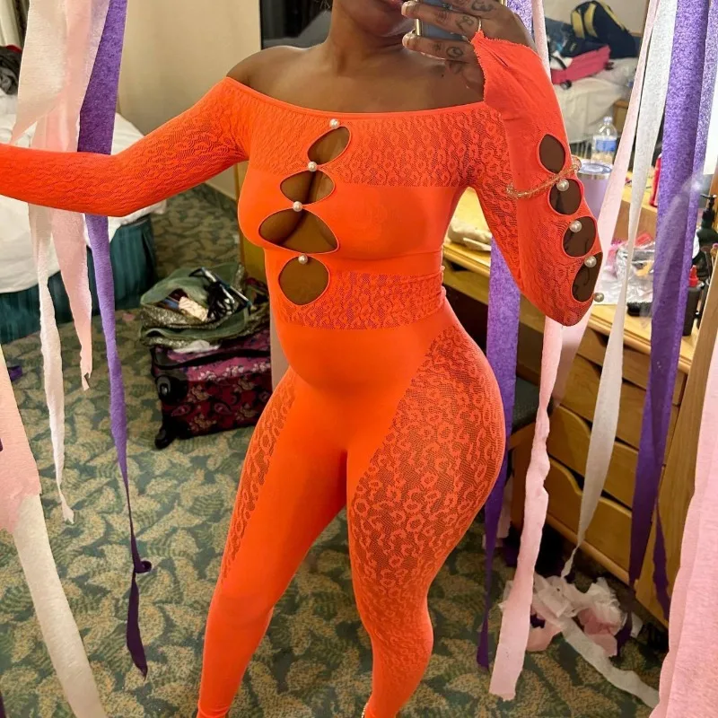 الفهد الفيروسية ارتداءها اللؤلؤ مزين شبكة الملابس الداخلية مغر الجاكار Catsuit للنساء Flirtatious انظر من خلال الزي