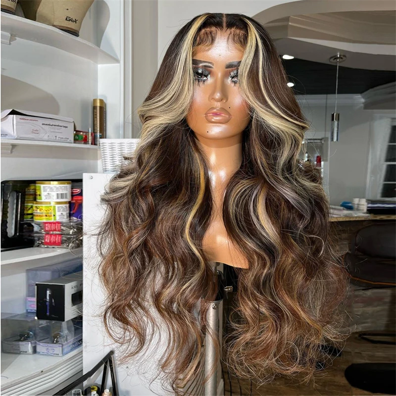 

Preplucked 26‘’Long Highlight Blond 5x5 Silk Base Wave Jewish Human Hair Wig With Baby Hair HD Lace European Hair Glueless Daily