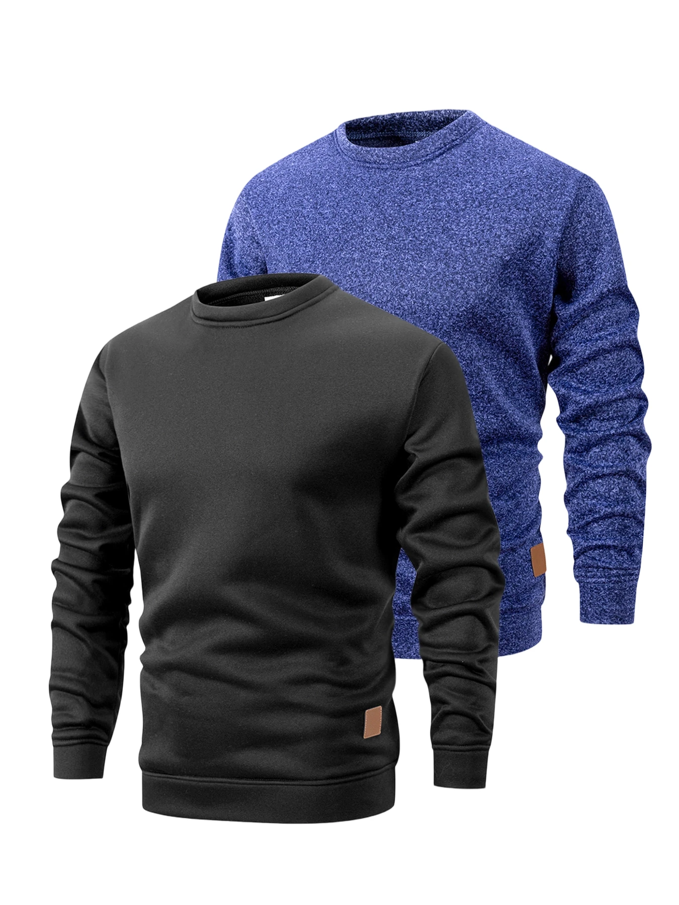 3PCS Men's Crewneck Sweatshirt Fleece Pullover Leather Patch Reinforced Stitching Casual Daily Wear